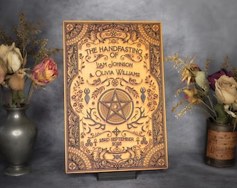 Personalized Wiccan Pagan Handfasting Gift Plaque – Pentacle, Tree of Life, or Cernunnos | Laser Engraved Victorian style Pagan Wedding Gift