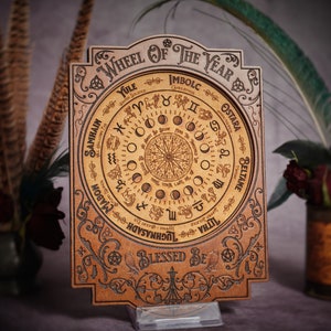 Wiccan Wheel of the Year - Single Rotating Disc with The Sabbats, Moon Phases and Zodiac - Wiccan Decor/ Pagan / Witchy Gift / Pagan Decor