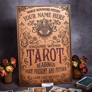 Large Personalized Wooden Fortune Teller Sign - Tarot Reading Sign - Vintage Style - Beautiful Witchy Pagan Decor / Perfect Witchy Gift