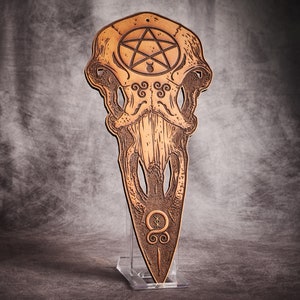 Celtic Style Raven Skull Wall Hanging - Wiccan / Pagan / Norse Mythology - Pentacle Triskelion  Runes Iconography