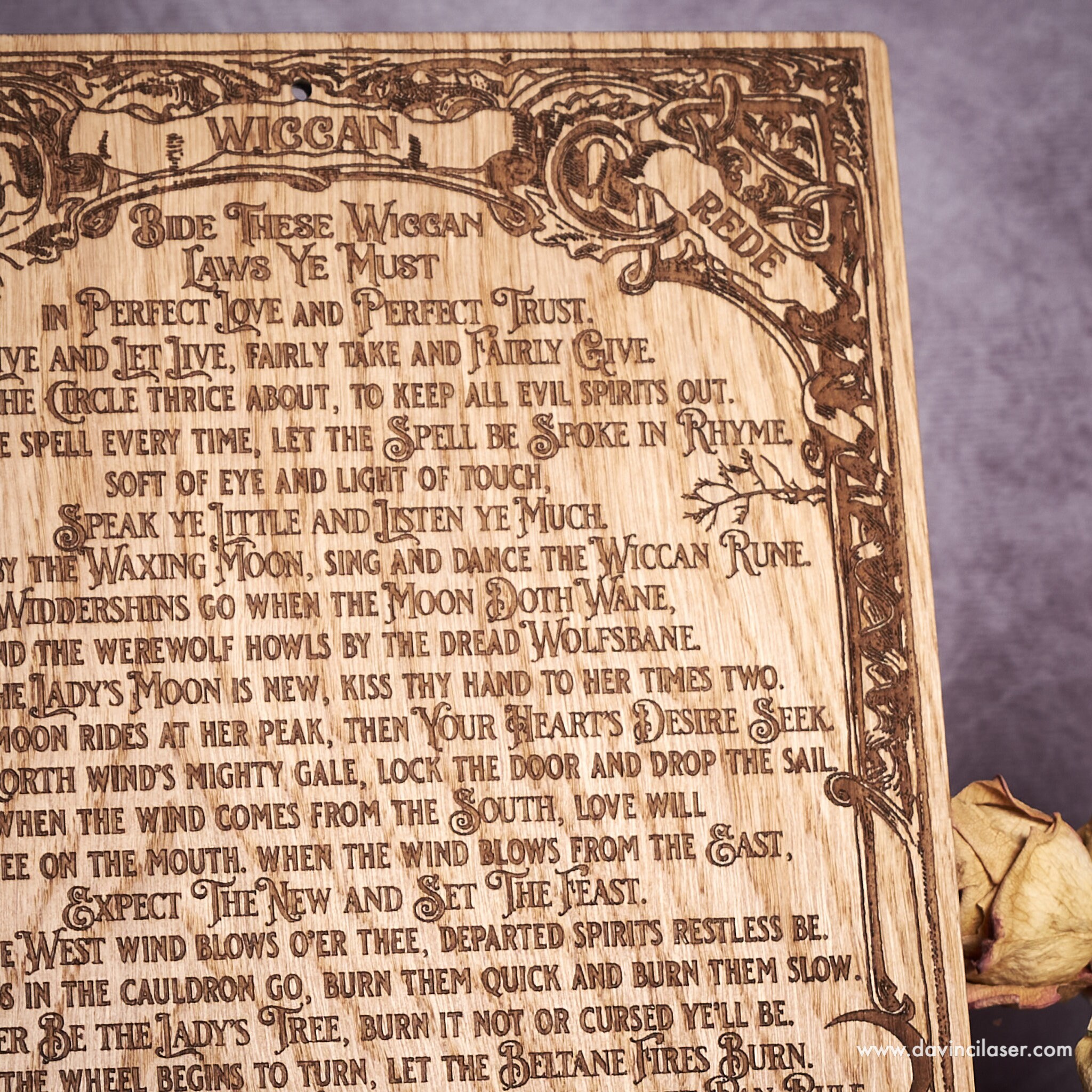 Wiccan Rede Wall Hanging / Wall Plaque Beautifully Engraved in Oak