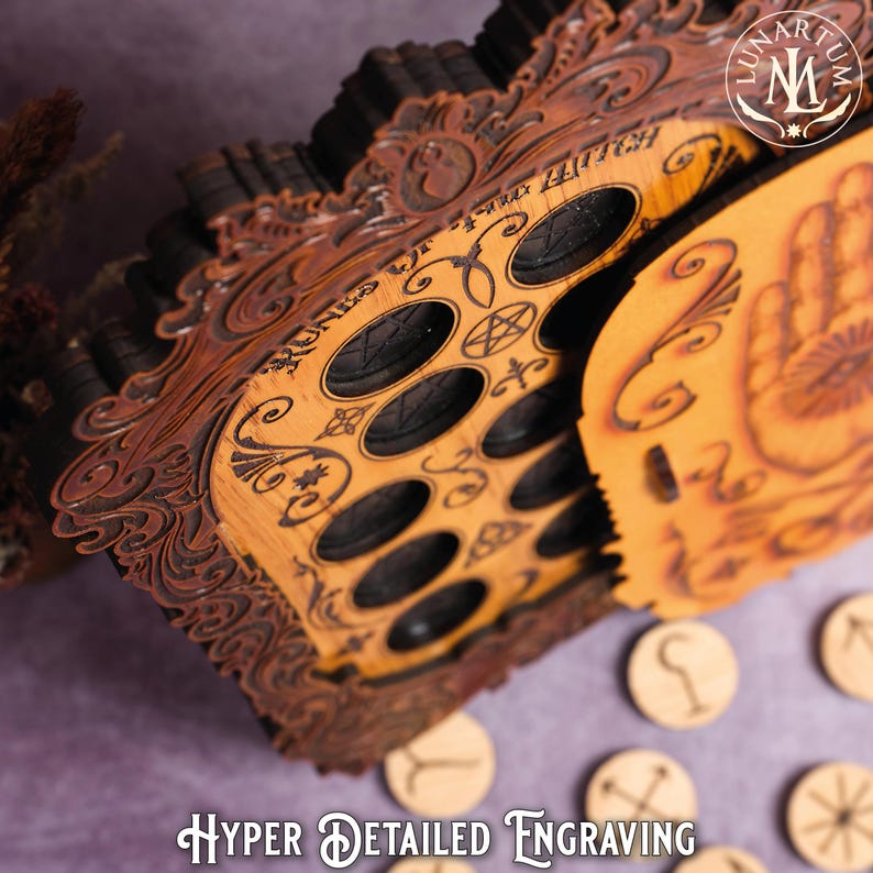 Thirteen Witches Runes Set with Victorian Engraved Cover • Handcrafted Professional Wiccan Pagan Altar Tool image 6