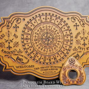 Tavola a pendolo in legno "The Ghost Hunter" - Planchette opzionale - Strumento di divinazione e rabdomanzia - Decorazione e regalo pagano e wiccan fatto a mano