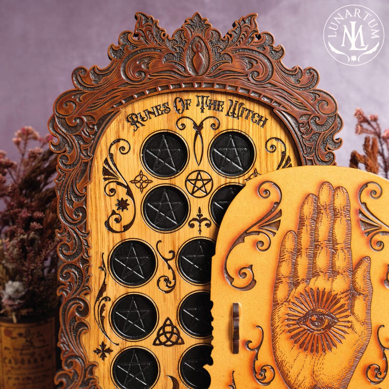 Thirteen Witches Runes Set with Victorian Engraved Cover • Handcrafted Professional Wiccan Pagan Altar Tool image 5