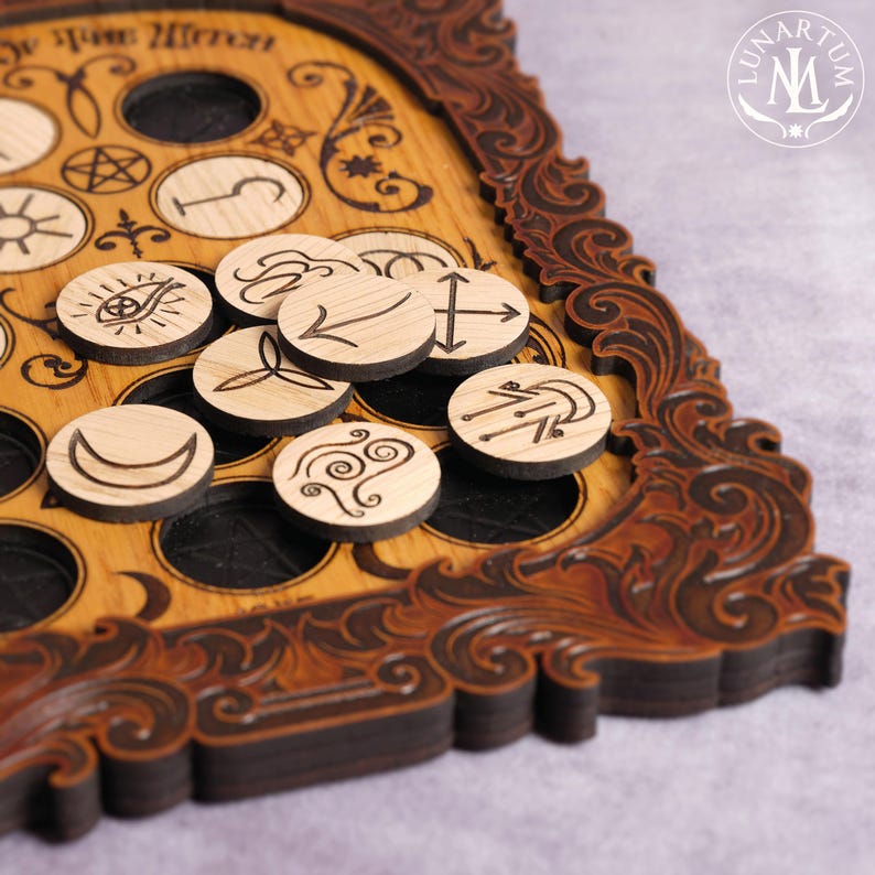 Thirteen Witches Runes Set with Victorian Engraved Cover • Handcrafted Professional Wiccan Pagan Altar Tool image 8