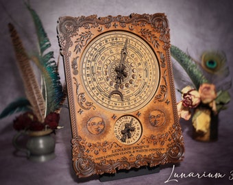 The Lunarium 3 Moon Clock - Unique Table-Top Lunar Calendar / lunar clock - Beautiful Piece of Witchy Decor for Wiccans and Pagans