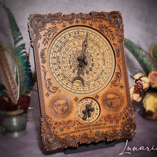 The Lunarium 3 Moon Clock - Unique Table-Top Lunar Calendar / lunar clock - Beautiful Piece of Witchy Decor for Wiccans and Pagans