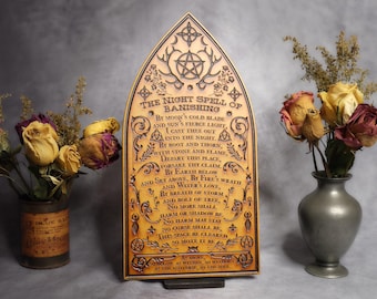 Banishing Spell Wall Art – Pagan Wiccan Decor with Goddess, Cernunnos, Pentacle – Witchcraft Protection Genuinely Handmade Gothic Victorian