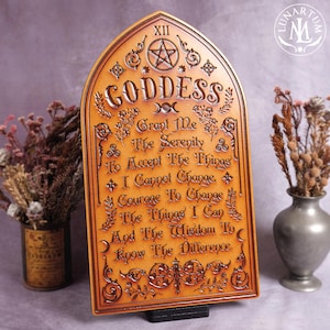 Plaque de prière wicca gravée pour la sérénité • Cadeau de rétablissement païen AA • Décoration d'autel de déesse fabriquée à la main