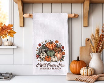 Christian Fall Kitchen Towel, Faith Pumpkin Decor, Religious Autumn Tea Towel