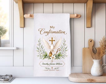 Personalized Catholic Confirmation Kitchen Towel, My Confirmation Keepsake Gift, Custom Name Holy Spirit Tea Towel, Catholic Family Gift