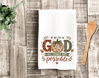 Christian Pumpkin Kitchen Towel, Fall Faith Decor, Religious Verse Tea Towel