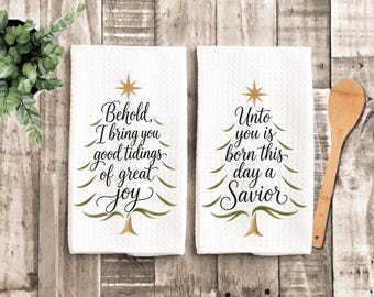 Christian Christmas Kitchen Towels, Bible Verse Nativity Scripture Decor (Set of 2)