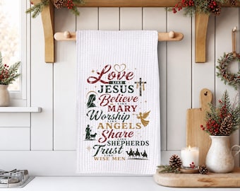 Christian Christmas Kitchen Towel, Love Like Jesus Nativity Decor