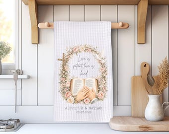 Personalized 1 Corinthians 13 Wedding Towel, Custom Couple Names Date