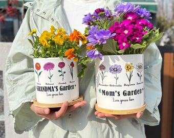 Personalized Birth Month Flower plant Pot, Custom Grandma's Garden, Grandma's Gift, Mom Gifts from Daughter, Mother's Day Gifts