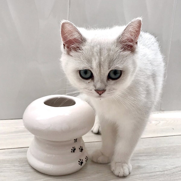 Ceramic cat water bowl, Raised cat bowl, Cat feeder, Elevated pet bowl