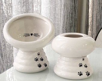 Ceramic cat water bowl, Raised cat bowl, Cat feeder, Elevated pet bowl