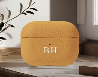 Personalised Apple Airpod Pro 2/1 Pebble Leather Case, Custom Initial Name Airpod 1/2/3 Holder, Customized Monogram Aesthetic Airpod Cover