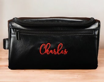 Embroidered Personalized Leather Shaving Kit |  Customized Anniversary Gifts For Men | Custom Toiletry Bag | Birthday Gift for Dad/Him