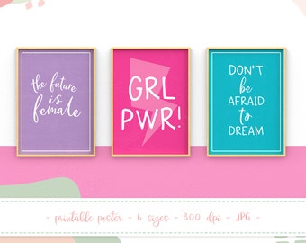 Printable Girl Gang posters, set of 3, girl power teens gallery wall art prints, instant download, digital files