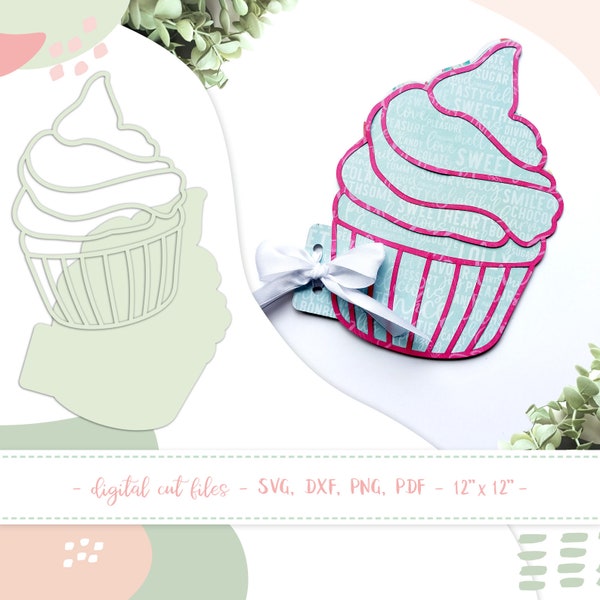 Cupcake album base digital cut files, layered muffin shaped mini album cut files, svg png pdf dxf, instant download, digital files