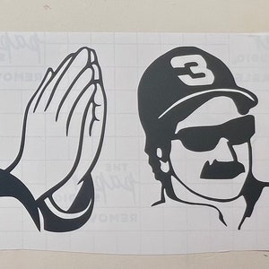 May include: Black and white vinyl decal stickers featuring an arrow pointing up, a flame, a praying hand, and a silhouette of a person wearing a baseball cap with the number 3 on it.