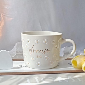 Daisy Coffee Mug, Inspiration Tea Cup, Flower porcelain, Cute Daisy Pottery, Floral Hand Painted Cup, Gift For Girl, Gift For Her