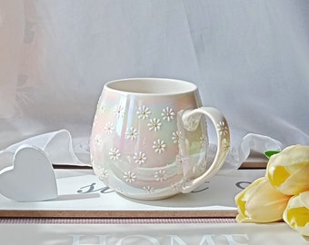 Mug marguerite mignonne | Tasse à cappuccino douillette | Tasse à thé en céramique avec fleurs | Verres floraux peints à la main | Cadeau pour maman | Cadeau de printemps pour elle