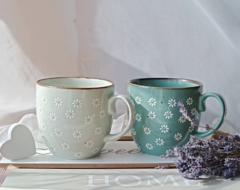 Grande tasse à café marguerite | Tasses à thé confortables | Tasse en céramique à cappuccino Daisy | Jolie tasse peinte à la main | Cadeau floral | Cadeau pour maman | Cadeau pour elle