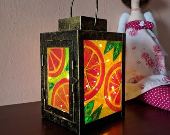 Transparent painting night light | Glass art | Handmade stained glass lamp | Fruit hand-painted lantern| Colorful stained glass bedside lamp