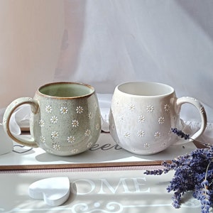 Daisy coffee mug Cozy tea cups Daisy cappuccino ceramic mug Cute daisy pottery Hand painted cup Engagement gift Wedding gift image 2