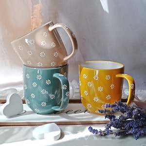 Daisy coffee mug | Daisy tea cups | Flower ceramic cup | Hand painted daisy mugs | Floral gift