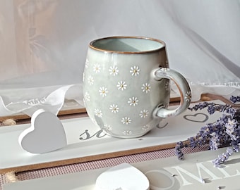 Rustieke Daisy koffiemok | Gezellig theekopje | Cappuccino-keramische mok | Schattig madeliefjesaardewerk| Handgeschilderde bloemenbeker | Bloemencadeau | Lente cadeau