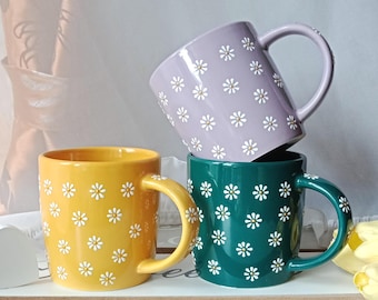 Daisy coffee mug | Daisy tea cups | Flower ceramic cup | Hand painted daisy mugs | Floral gift