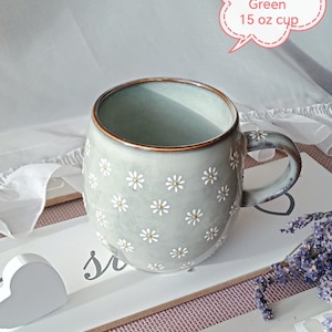 Daisy coffee mug Cozy tea cups Daisy cappuccino ceramic mug Cute daisy pottery Hand painted cup Engagement gift Wedding gift image 10