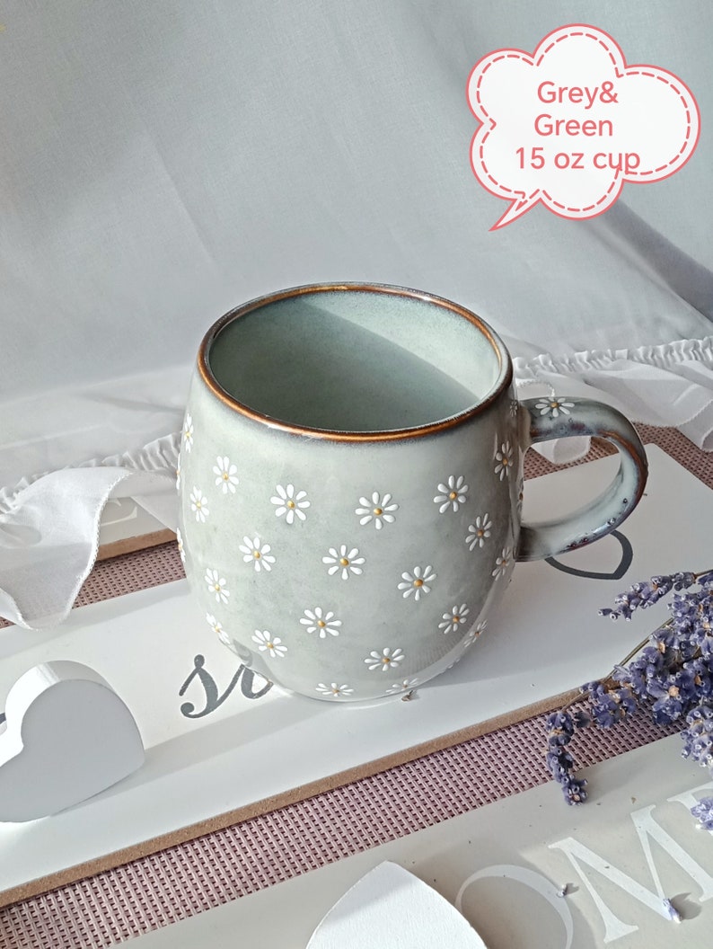 Daisy coffee mug Cozy tea cups Daisy cappuccino ceramic mug Cute daisy pottery Hand painted cup Engagement gift Wedding gift image 10