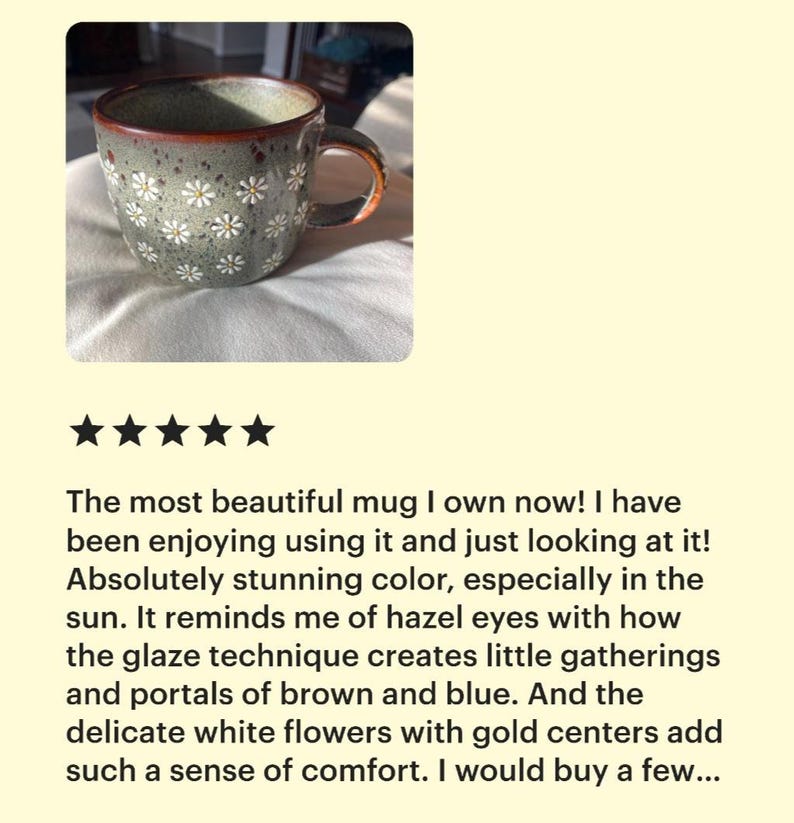 Daisy mug | Cozy coffee cup | Flower cappuccino ceramic mug | Cute daisy pottery| Hand painted tea cup| Tasse céramique| Floral gift for her image 6