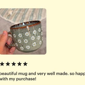 Daisy mug | Cozy coffee cup | Flower cappuccino ceramic mug | Cute daisy pottery| Hand painted tea cup| Tasse céramique| Floral gift for her image 7