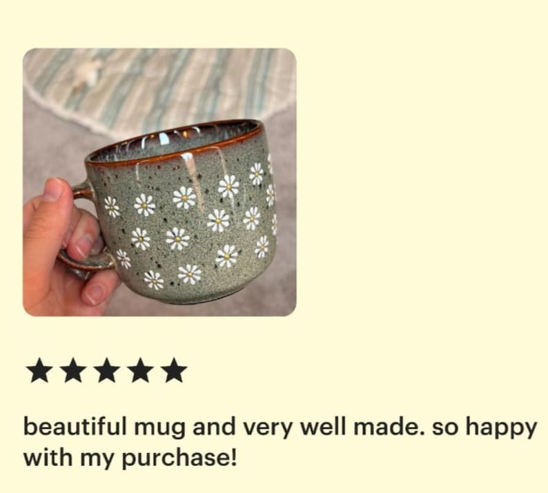 Daisy mug | Cozy coffee cup | Flower cappuccino ceramic mug | Cute daisy pottery| Hand painted tea cup| Tasse céramique| Floral gift for her image 7