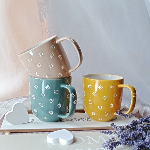 Ceramic Tea Cups and Ceramic Coffee Mugs Hand carved set of 2 400 ml