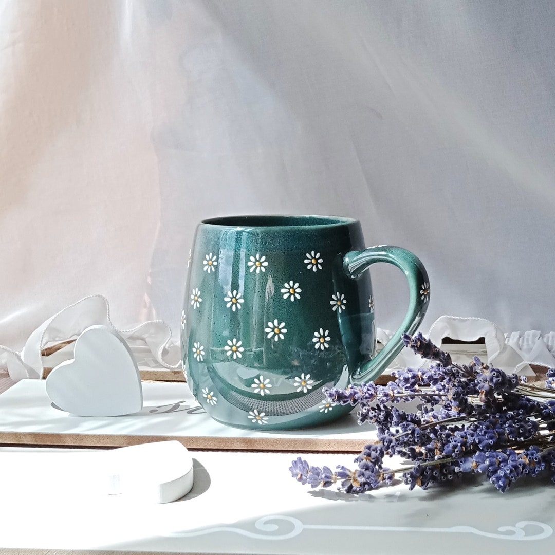 Cute Daisy Ceramic Mug Daisy Cappuccino Cup Daisy Coffee Porcelain