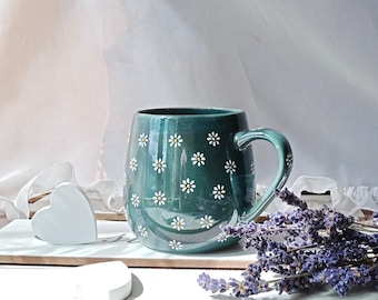 Niedliche Gänseblümchen-Keramikbecher | Gänseblümchen-Cappuccino-Tasse | Daisy Kaffeeporzellan | Gänseblümchen-Keramik | Handbemalte Teetasse | Geschenk für sie| Geschenk für Mama