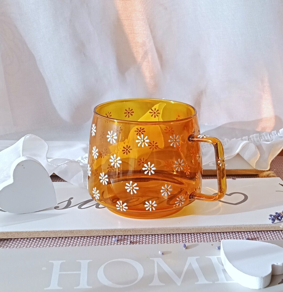 Daisy Glass Mug Flower Tea Cup Glass Cappuccino Mug Cute Daisy