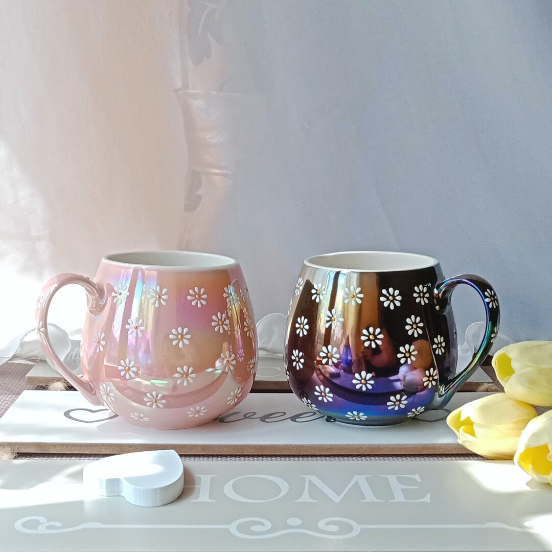 Daisy Coffee Mugs Cozy Aesthetic Cappuccino Cups Flower Ceramic Tea