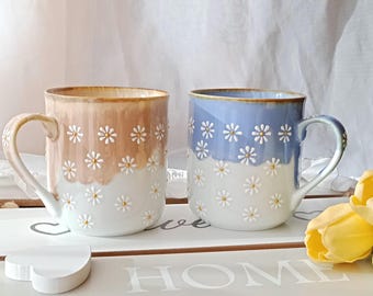 Daisy mug | Cozy coffee cup | Flower ceramic mug | Cute daisy pottery| Hand painted tea cup| Tasse céramique| Floral gift for her