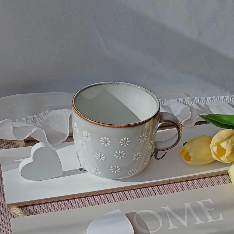 Daisy mug | Cozy coffee cup | Flower cappuccino ceramic mug | Cute daisy pottery| Hand painted tea cup| Tasse céramique| Floral gift for her image 13