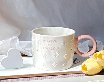 Daisy coffee mug| Flower ceramic cup | Cute daisy porcelain | Cozy hand-painted daisy pottery| Floral gift | Gift for her