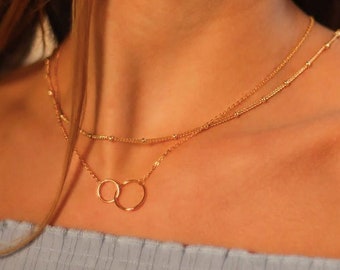 Ring Pendant Chain | Golden Rings Pendant | Ring Necklace Rose Gold | Rings Necklace Silver | Necklace with two rings as a pendant