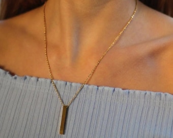 Cadena colgante minimalista | colgante Golden Rod | Cadena de eslabones | de oro rosa | de cadena de plata Collar con varilla como colgante